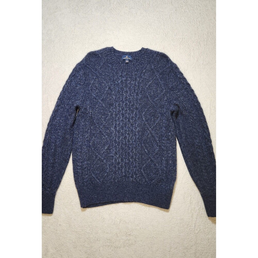 Brooks Brothers Sweater Men's Large Cable Knit Navy Crewneck Pullover 100% Wool